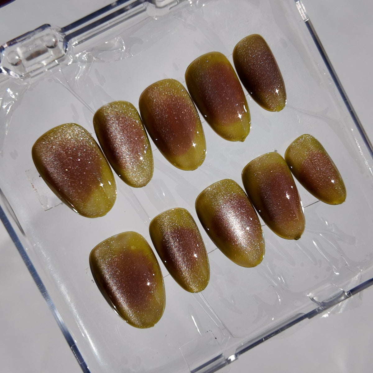 Olive & Brown Aura Cat Eye Press-On Nails