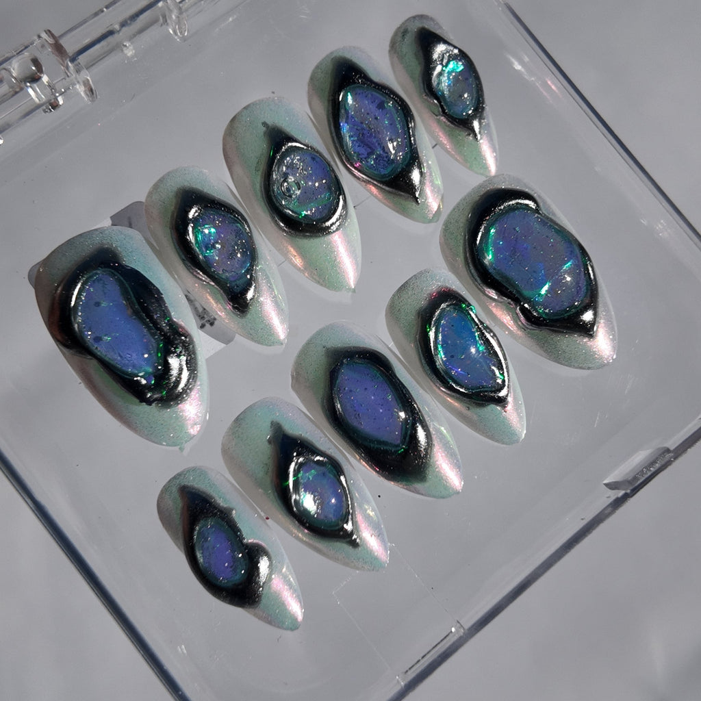 Blue Chrome Jewel Press-On Nails