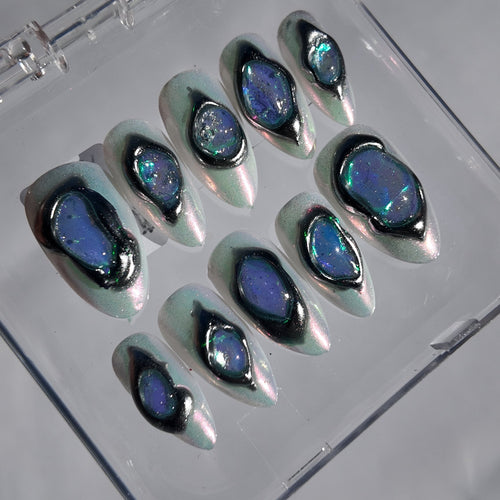 Blue Chrome Jewel Press-On Nails
