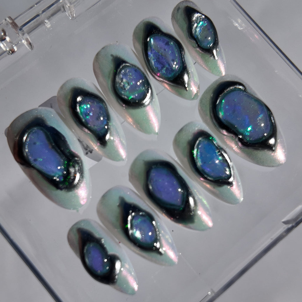 Blue Chrome Jewel Press-On Nails