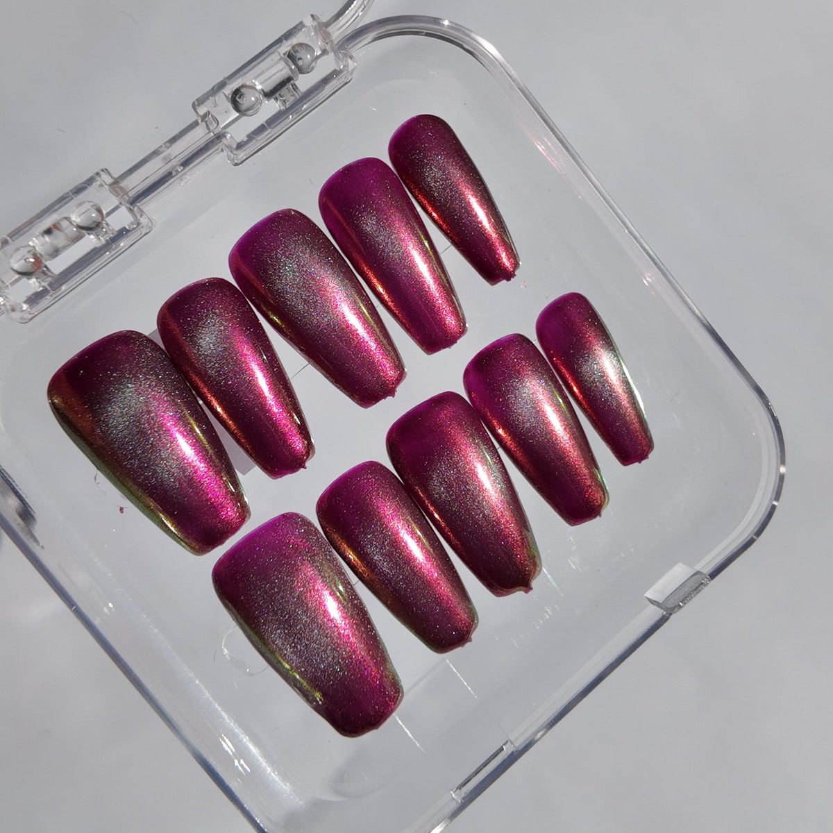 Plum Cat Eye & Chrome Press-On Nails