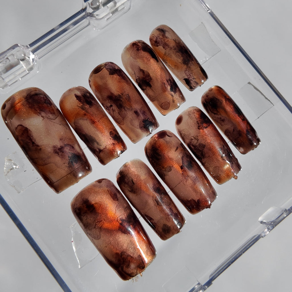 Brown Marble & Cat Eye Press-On Nails