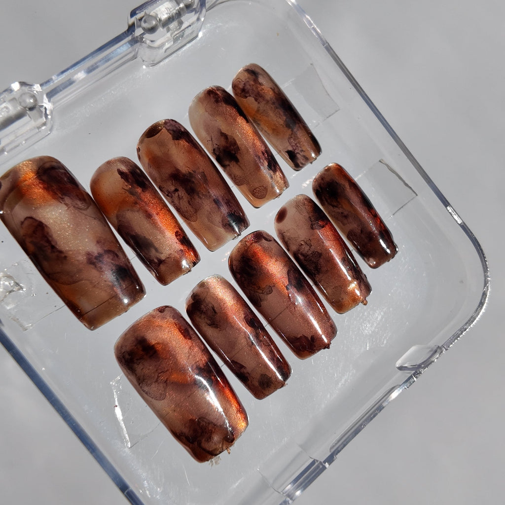Brown Marble & Cat Eye Press-On Nails