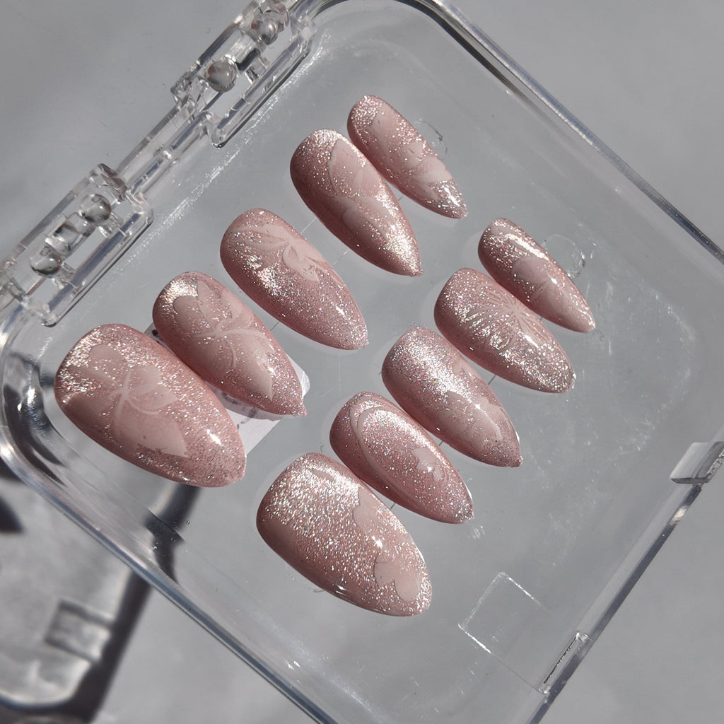 Pink Floral Cat Eye Press-On Nails