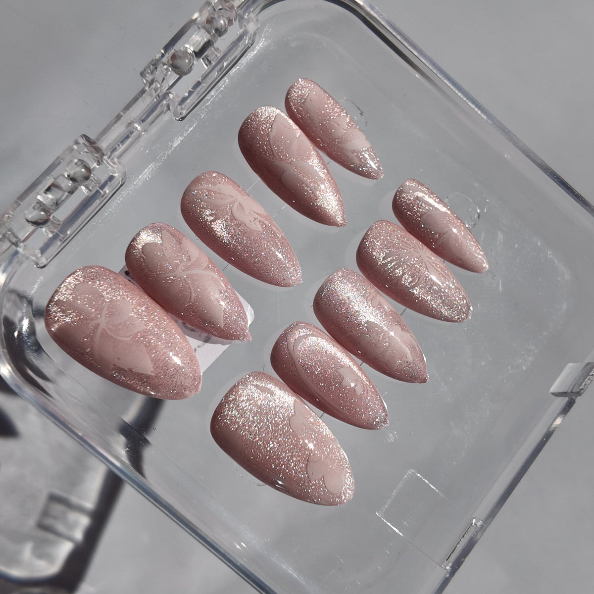 Pink Floral Cat Eye Press-On Nails
