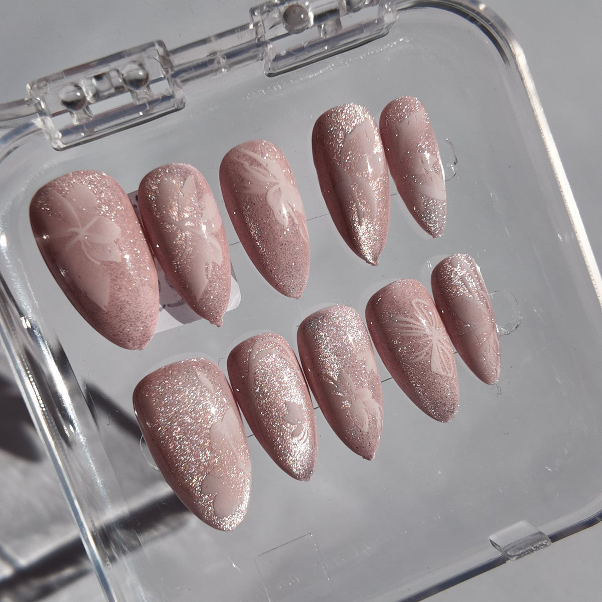 Pink Floral Cat Eye Press-On Nails