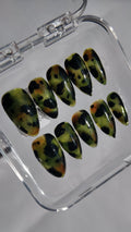 Green tortoise shell press-on nails